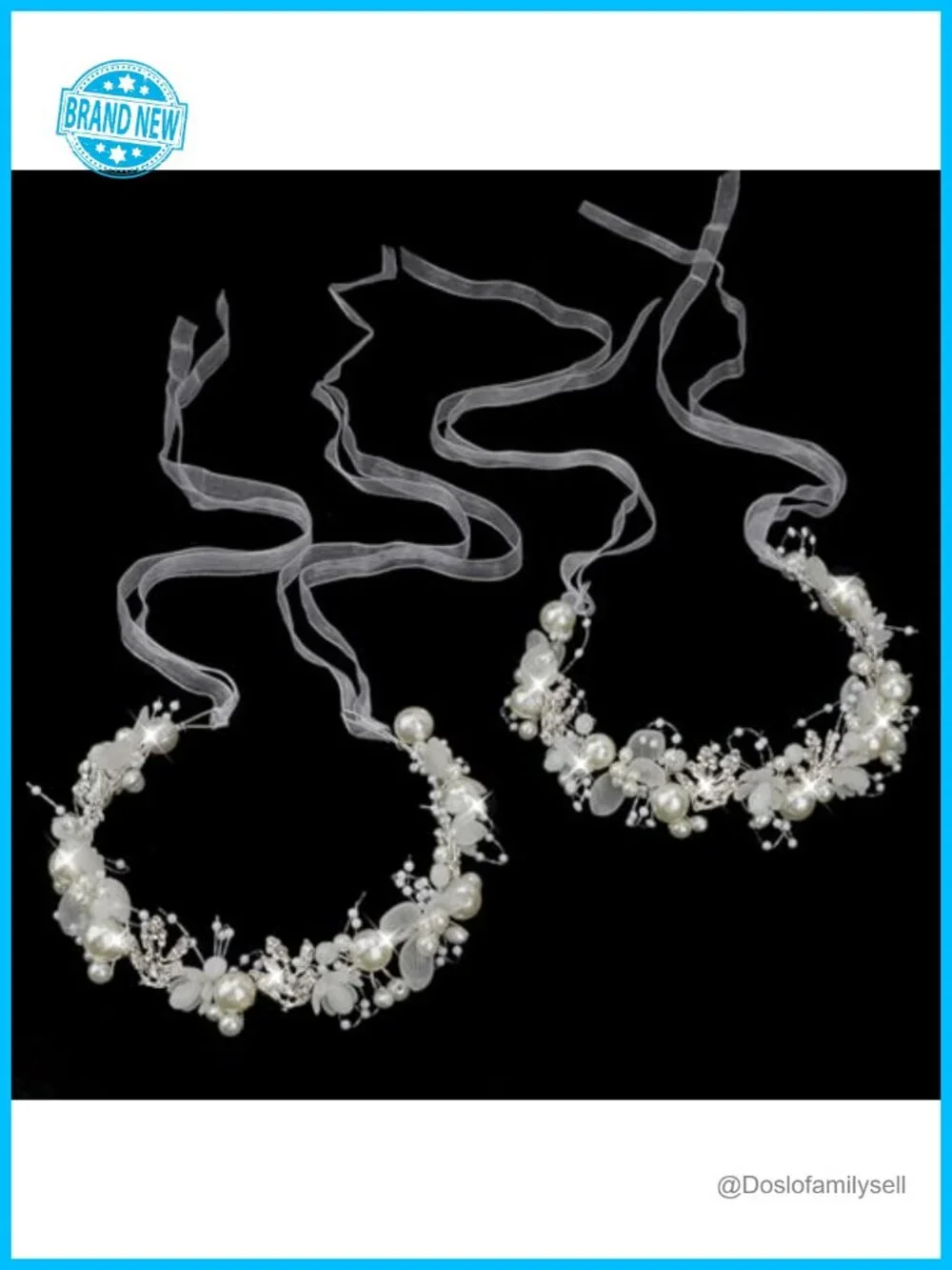 Crystal Pearl Flower Girl Headpiece Silver Princess Hair Accessories 2Pcs Set